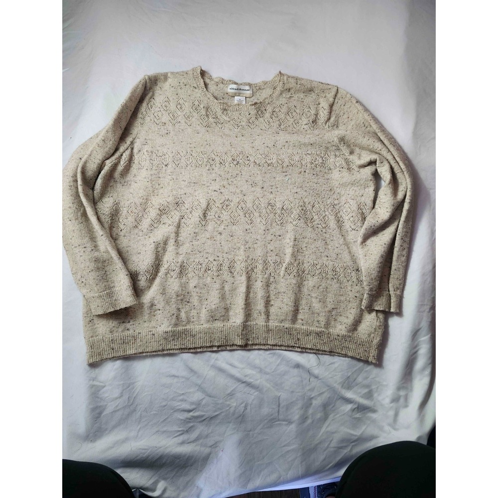 Alfred Dunner Sweater Womens 2X Beige Metallic‎ Boho Chic Cottagecore Pullover